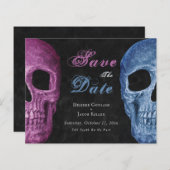 Gothic Skull Pink Blue Hallowing Save the Date (Vorne/Hinten)