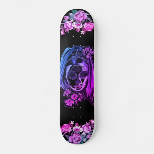 Gothic Skull Pink Lila Girls Coole Kunst Skateboard (Vorderseite)