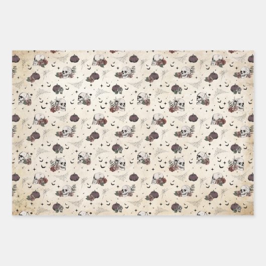 Gothic Skull Pink Roses Pumpkin Girl Halloween Geschenkpapier Set (Vorderseite 3)