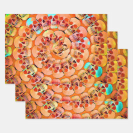 Gothic Skull Pop Art Orange Cool Spiral Muster Geschenkpapier Set