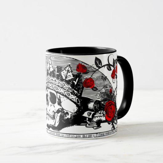 Gothic Skull Queen mit Rote Rosen Kaffeegenuss Tasse (VorderseiteRechts)