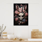 Gothic Skull Rabbit Druck, Dunkle Florale Hasen Poster (Küche)