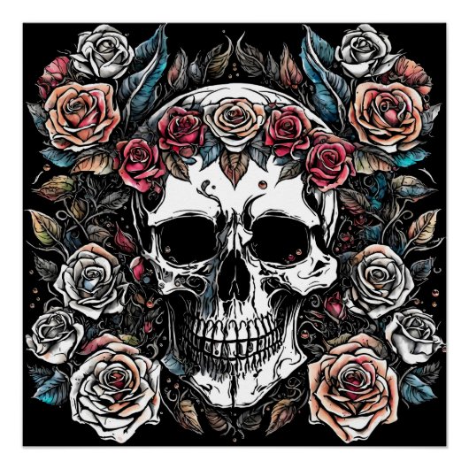 Gothic : Skull & Rose. AI-Grafik Poster (Vorderseite)