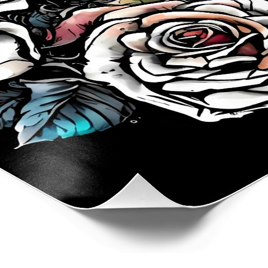 Gothic : Skull & Rose. AI-Grafik Poster (Ecke)