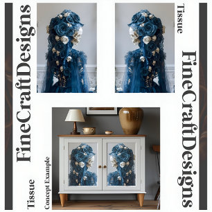 Gothic Skull & Rose Aquamarin Ivory Decoupage R&L  Seidenpapier