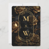 Gothic Skull Rose Boho Elegante Monogram Black Gol Einladung (Vorderseite)