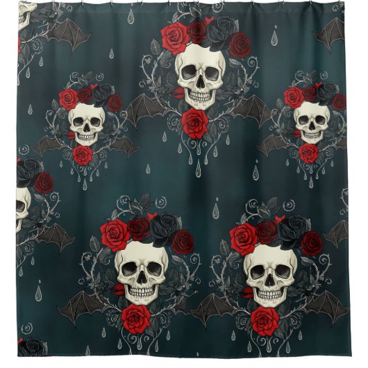 Gothic Skull & Rose Duschvorhang (Vorderseite)