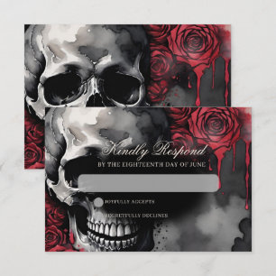 Gothic Skull & Rose Elegante Dunkle Hochzeit RSVP Karte