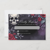 Gothic Skull & Rose Elegante Dunkle Hochzeit RSVP Karte (Vorderseite)