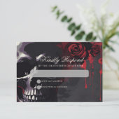 Gothic Skull & Rose Elegante Dunkle Hochzeit RSVP Karte (Stehend Vorderseite)