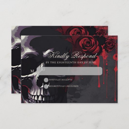 Gothic Skull & Rose Elegante Dunkle Hochzeit RSVP Karte (Vorne/Hinten)
