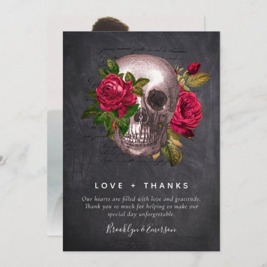 Gothic Skull Rose Foto | Dankeschön-Karte Dankeskarte (Vorne/Hinten)