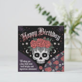 Gothic Skull & Rose Geburtskarte Feiertagskarte (Stehend Vorderseite)