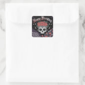 Gothic Skull & Rose Geburtskarte Quadratischer Aufkleber (Tasche)