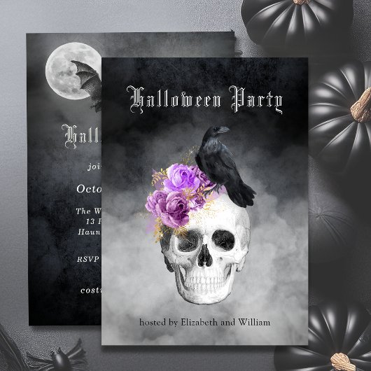 Gothic Skull Rose Halloween-Party Einladung