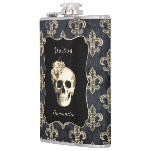 Gothic Skull Rose Personalisiert Flask Flachmann (Links)