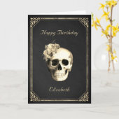 Gothic Skull Rose Personalisiert Geburtstag Karte (Gelbe Blume)