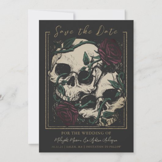 Gothic Skull-Rose Save The Date (Vorderseite)
