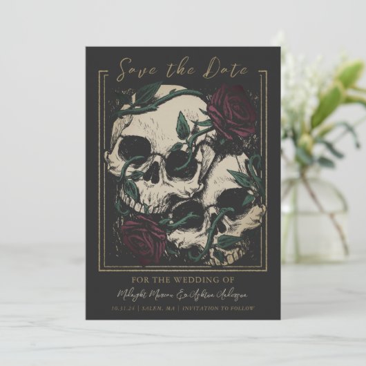 Gothic Skull-Rose Save The Date (Stehend Vorderseite)