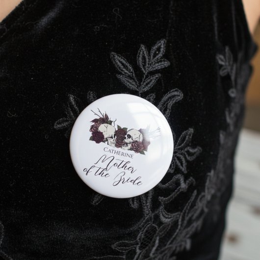 Gothic Skull & Rose Wedding Party Button