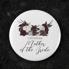 Gothic Skull & Rose Wedding Party Button