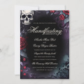 Gothic Skull & Roses Purple Black Handfasting Einladung (Vorderseite)