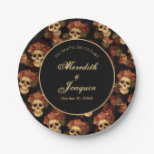 Gothic Skull Rote Rose Black Halloween Hochzeit Pappteller (Vorderseite)