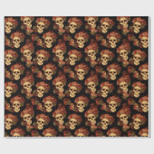 Gothic Skull Rote Rose Black Halloween Muster Geschenkpapier (Flach)