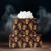Gothic Skull Rote Rose Black Halloween Muster Geschenkpapier