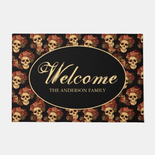 Gothic Skull Rote Rose Black Halloween Willkommen Fußmatte (Vorderseite)
