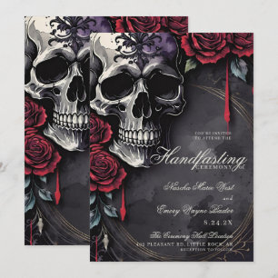 Gothic Skull & Rote Rosen Halloween Handfasts Einladung