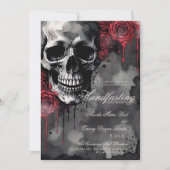 Gothic Skull & Rote Rosen Halloween Handfasts Einladung (Vorderseite)