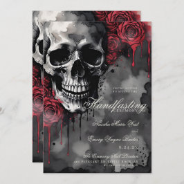 Gothic Skull & Rote Rosen Halloween Handfasts Einladung