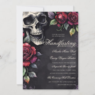 Gothic Skull & Rote Rosen Halloween Handfasts Einladung