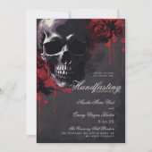 Gothic Skull & Rote Rosen Halloween Handfasts Einladung (Vorderseite)