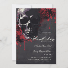 Gothic Skull & Rote Rosen Halloween Handfasts Einladung