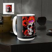 Gothic Skull-Rote Rosen Kaffeekochen Tasse