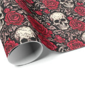 Gothic Skull & Rote Rosen Toile Muster Geschenkpapier (Rolleneckpunkt)