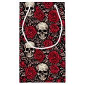 Gothic Skull & Rote Rosen Toile Muster Kleine Geschenktüte (Rückseite)