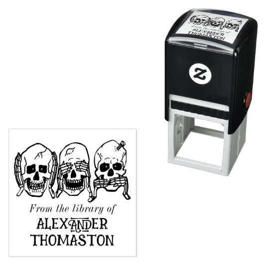 Gothic Skull See Hear Speak No Evil Library Book Permastempel (Beispiel)