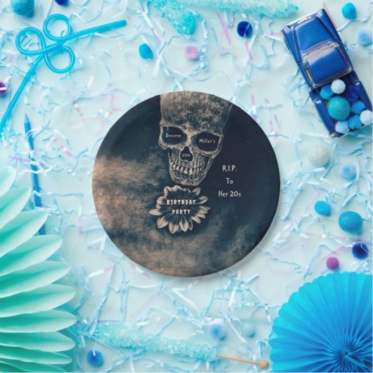 Gothic Skull Sonnenblumen RIP zu ihren 20ern Pappteller (Party)