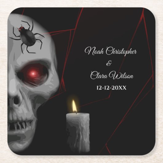 Gothic Skull Spider Candle - Dark Moody Halloween Rechteckiger Pappuntersetzer (Vorderseite)