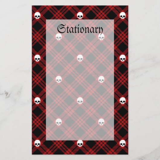Gothic Skull Tartan Kariert Briefpapier (Vorderseite)