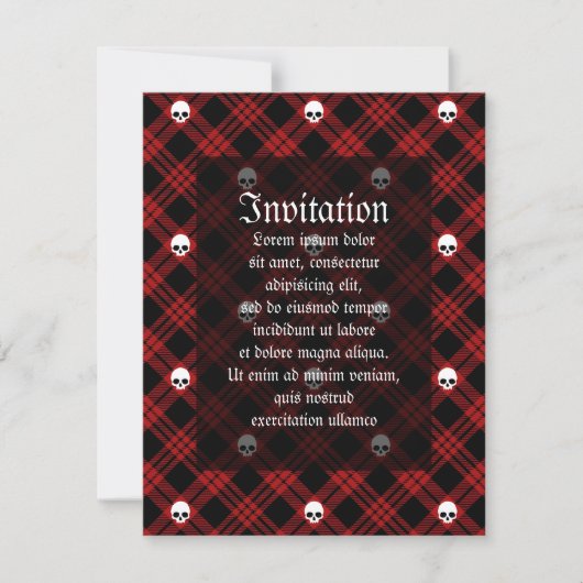 Gothic Skull Tartan Kariert Einladung (Vorderseite)