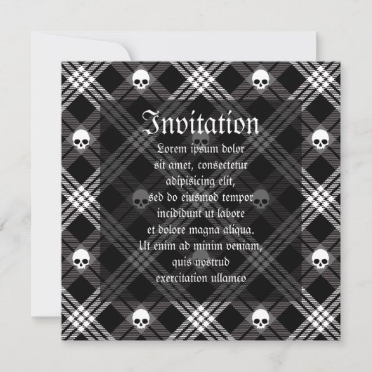 Gothic Skull Tartan Kariert Einladung (Vorderseite)