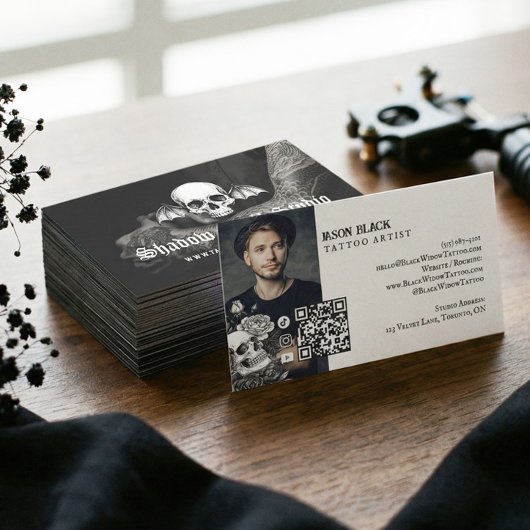 Gothic Skull Tattoo Artist Studio Photo QR Code Visitenkarte