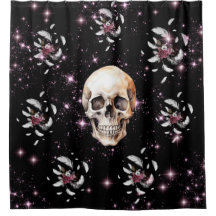 Gothic, Skull und Blume Design Duschvorhang