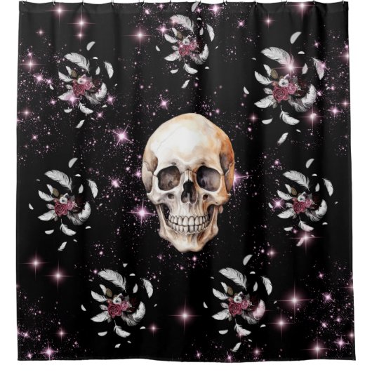 Gothic, Skull und Blume Design Duschvorhang (Vorderseite)