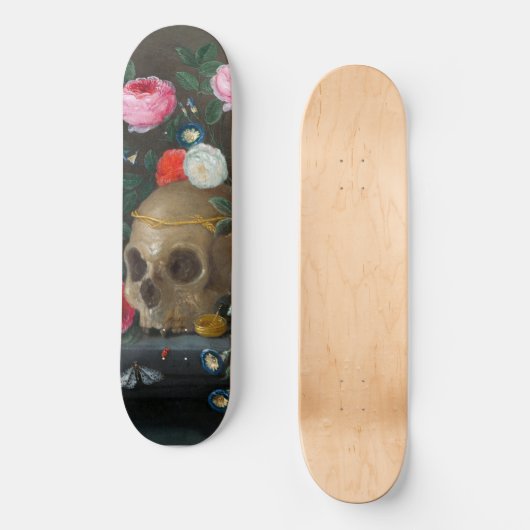 Gothic Skull und Rose Funky Dark Grunge Skateboard (Vorderseite)