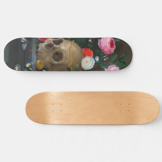 Gothic Skull und Rose Funky Dark Grunge Skateboard (Horizontal)